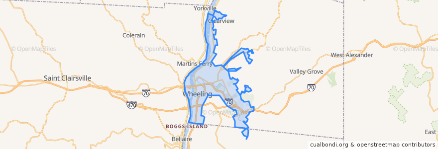 Mapa de ubicacion de Wheeling.