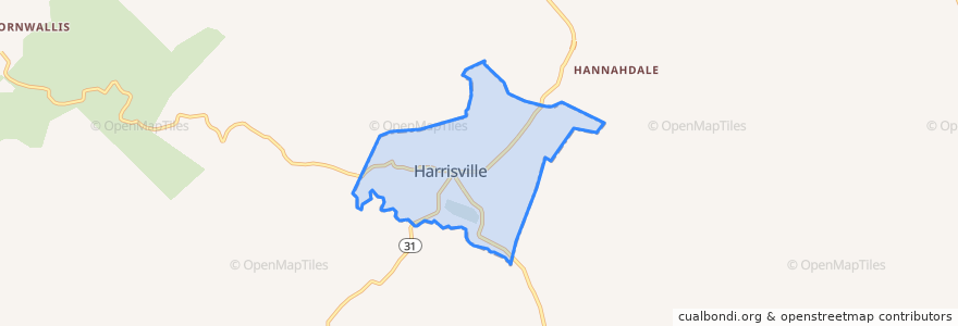 Mapa de ubicacion de Harrisville.