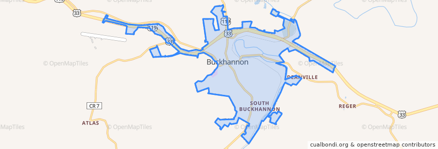 Mapa de ubicacion de Buckhannon.
