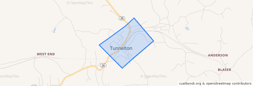 Mapa de ubicacion de Tunnelton.