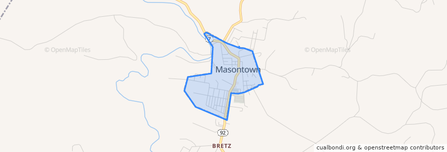 Mapa de ubicacion de Masontown.