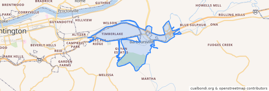 Mapa de ubicacion de Barboursville.
