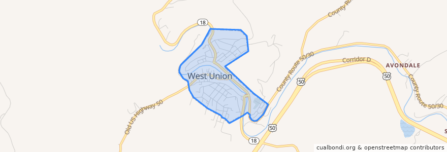 Mapa de ubicacion de West Union.