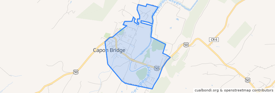 Mapa de ubicacion de Capon Bridge.