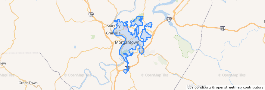 Mapa de ubicacion de Morgantown.