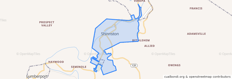 Mapa de ubicacion de Shinnston.