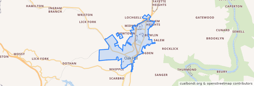 Mapa de ubicacion de Oak Hill.