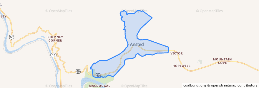 Mapa de ubicacion de Ansted.