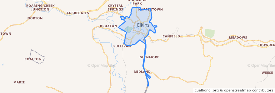 Mapa de ubicacion de Elkins.