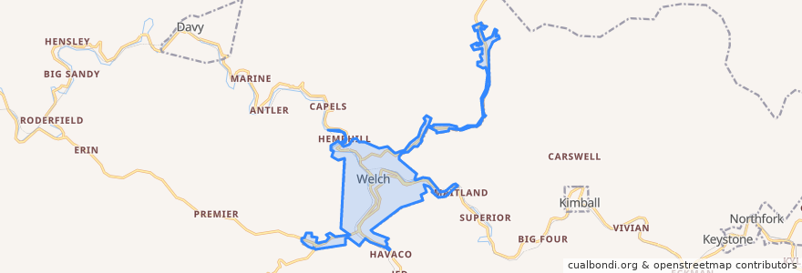 Mapa de ubicacion de Welch.
