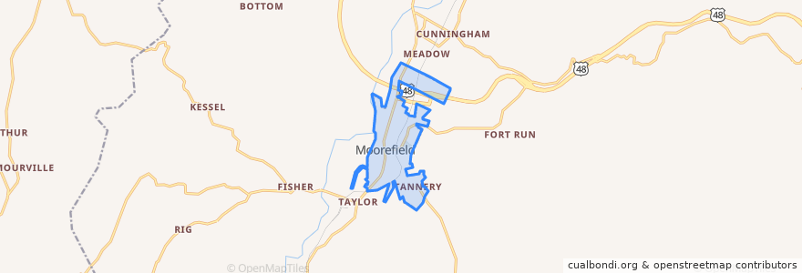 Mapa de ubicacion de Moorefield.