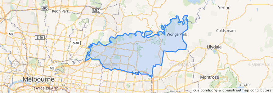 Mapa de ubicacion de City of Manningham.