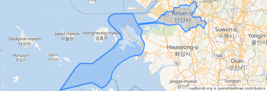 Mapa de ubicacion de 안산시.