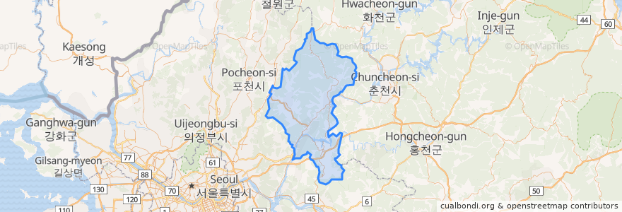 Mapa de ubicacion de 가평군.