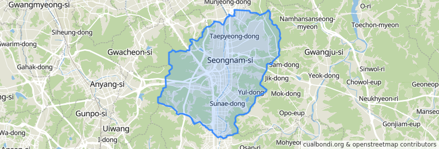 Mapa de ubicacion de 성남시.