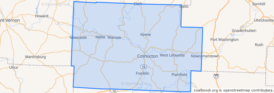 Mapa de ubicacion de Coshocton County.