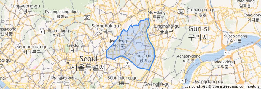 Mapa de ubicacion de Dongdaemun-gu.