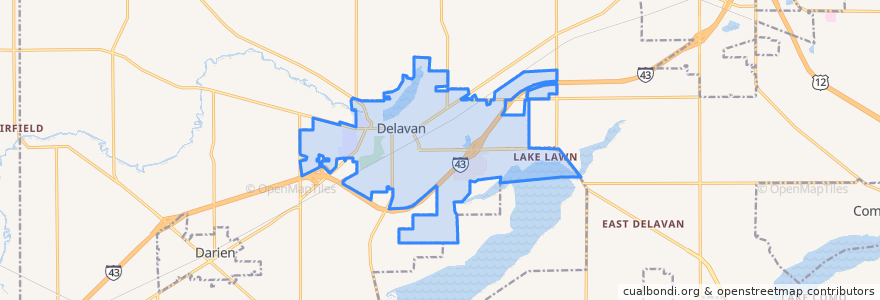 Mapa de ubicacion de Delavan.