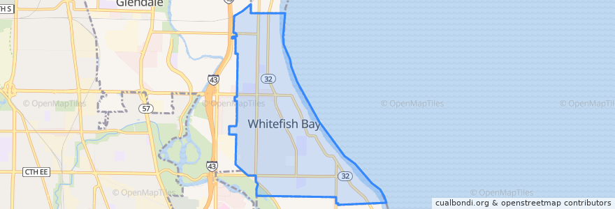 Mapa de ubicacion de Whitefish Bay.