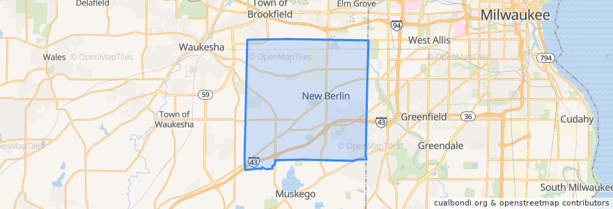 Mapa de ubicacion de New Berlin.