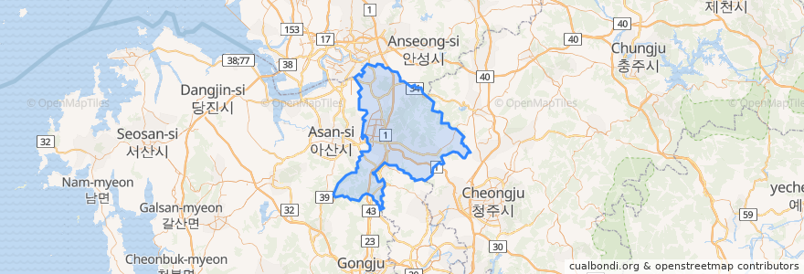 Mapa de ubicacion de 천안시.