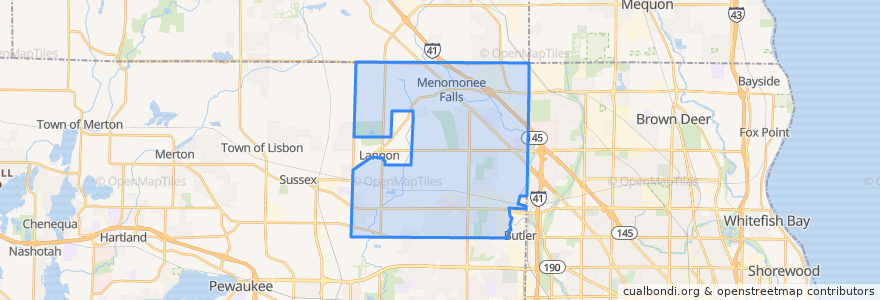 Mapa de ubicacion de Menomonee Falls.