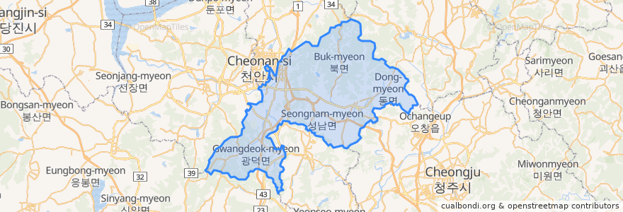 Mapa de ubicacion de 동남구.