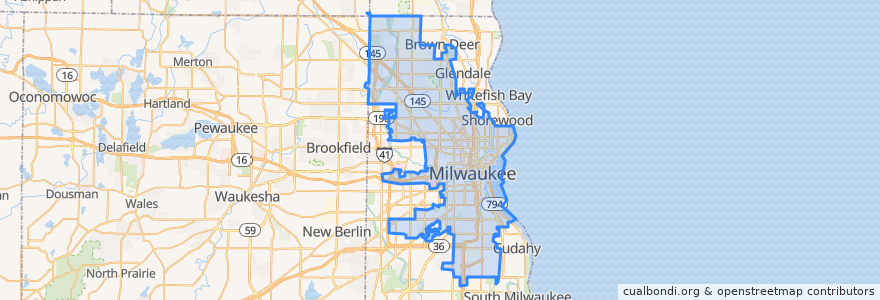 Mapa de ubicacion de Milwaukee.