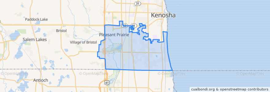 Mapa de ubicacion de Pleasant Prairie.
