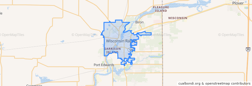 Mapa de ubicacion de Wisconsin Rapids.