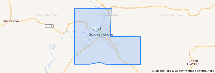 Mapa de ubicacion de Soldiers Grove.