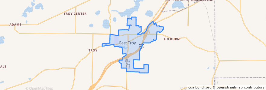 Mapa de ubicacion de East Troy.