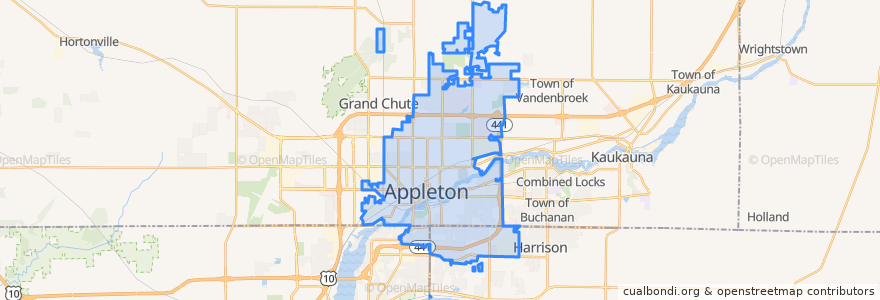 Mapa de ubicacion de Appleton.