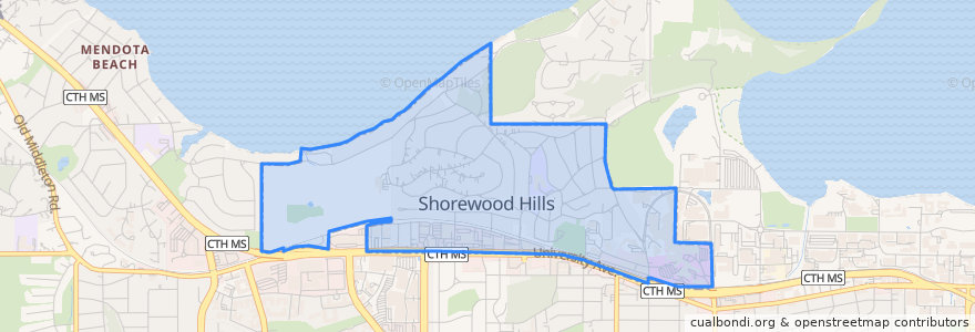 Mapa de ubicacion de Shorewood Hills.