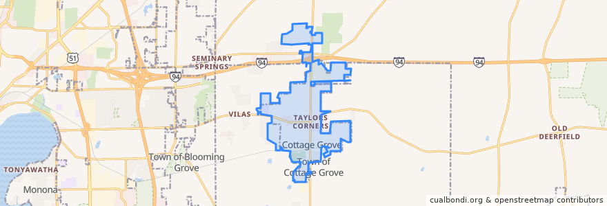 Mapa de ubicacion de Village of Cottage Grove.