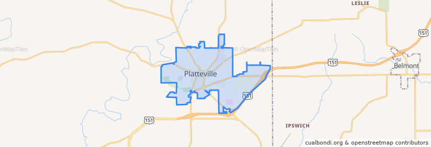 Mapa de ubicacion de Platteville.