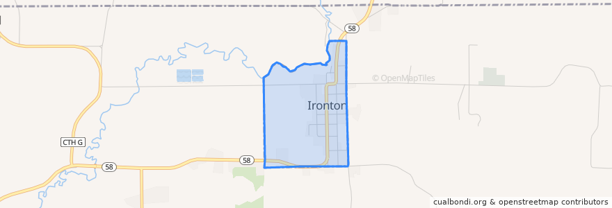 Mapa de ubicacion de Ironton.