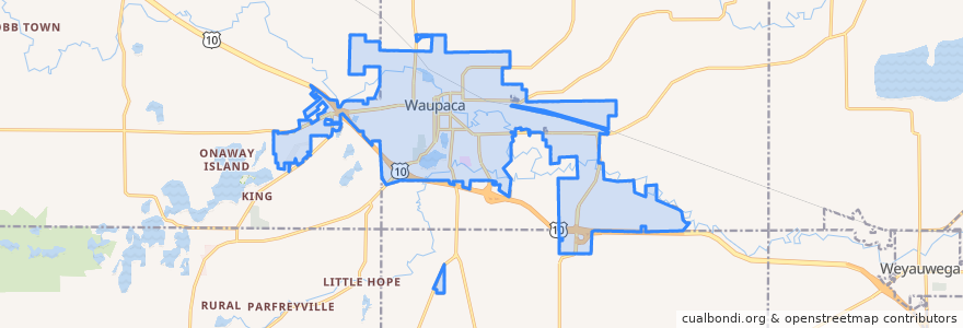 Mapa de ubicacion de Waupaca.