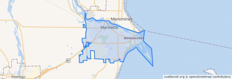Mapa de ubicacion de Marinette.