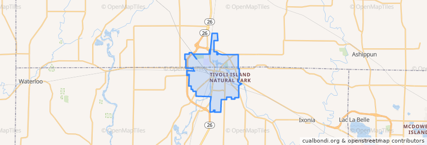 Mapa de ubicacion de Watertown.