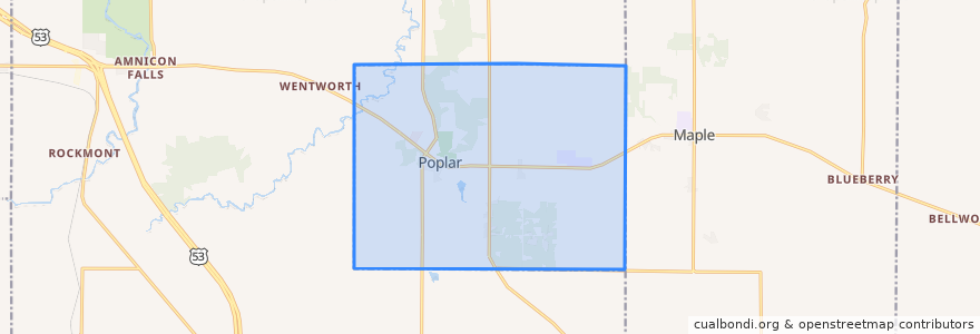 Mapa de ubicacion de Poplar.