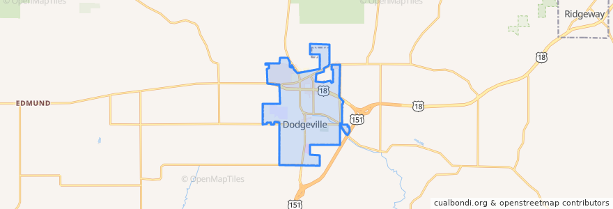Mapa de ubicacion de Dodgeville.