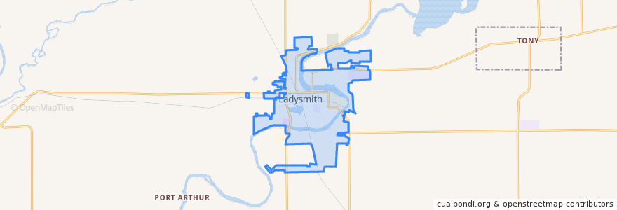 Mapa de ubicacion de Ladysmith.