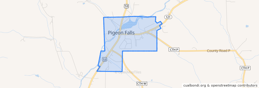 Mapa de ubicacion de Pigeon Falls.