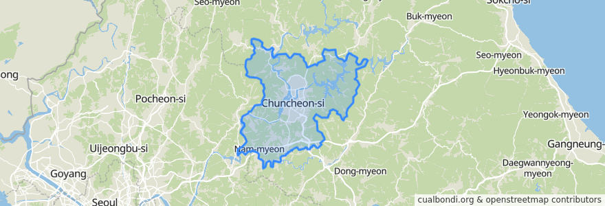 Mapa de ubicacion de Chuncheon-si.