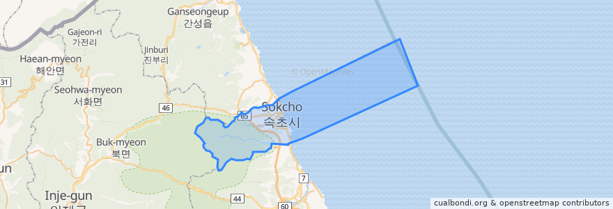 Mapa de ubicacion de 속초시.