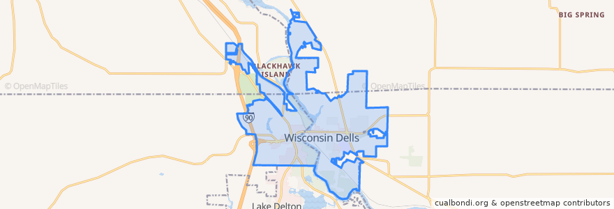 Mapa de ubicacion de Wisconsin Dells.