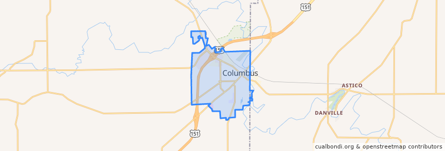 Mapa de ubicacion de Columbus.