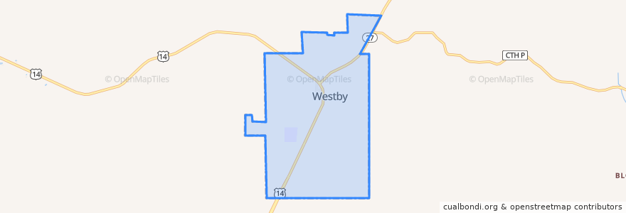 Mapa de ubicacion de Westby.