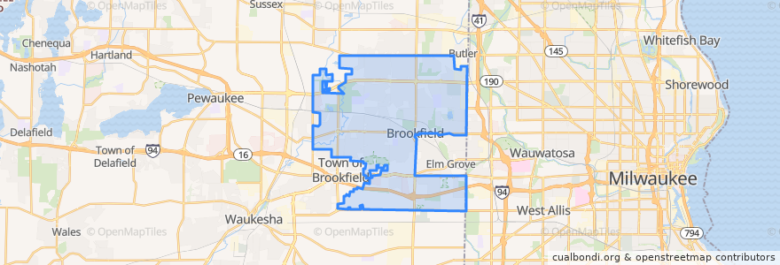 Mapa de ubicacion de Brookfield.